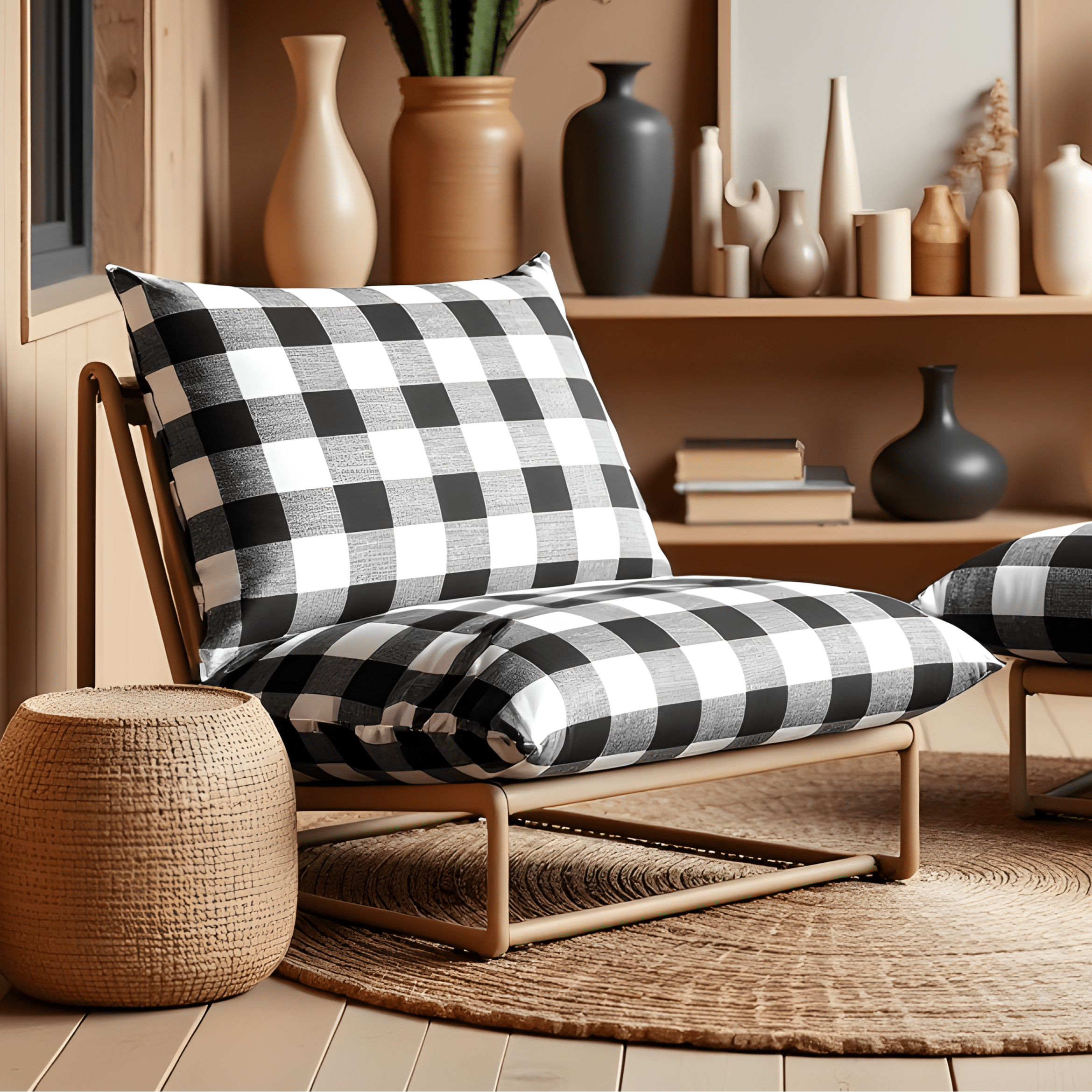 Rockin Cushions IKEA Outdoor Slipcovers 1 pillow and 1 seat cover Black Check Outdoor Slipcovers, Compatible with IKEA Havsten - Made to Order